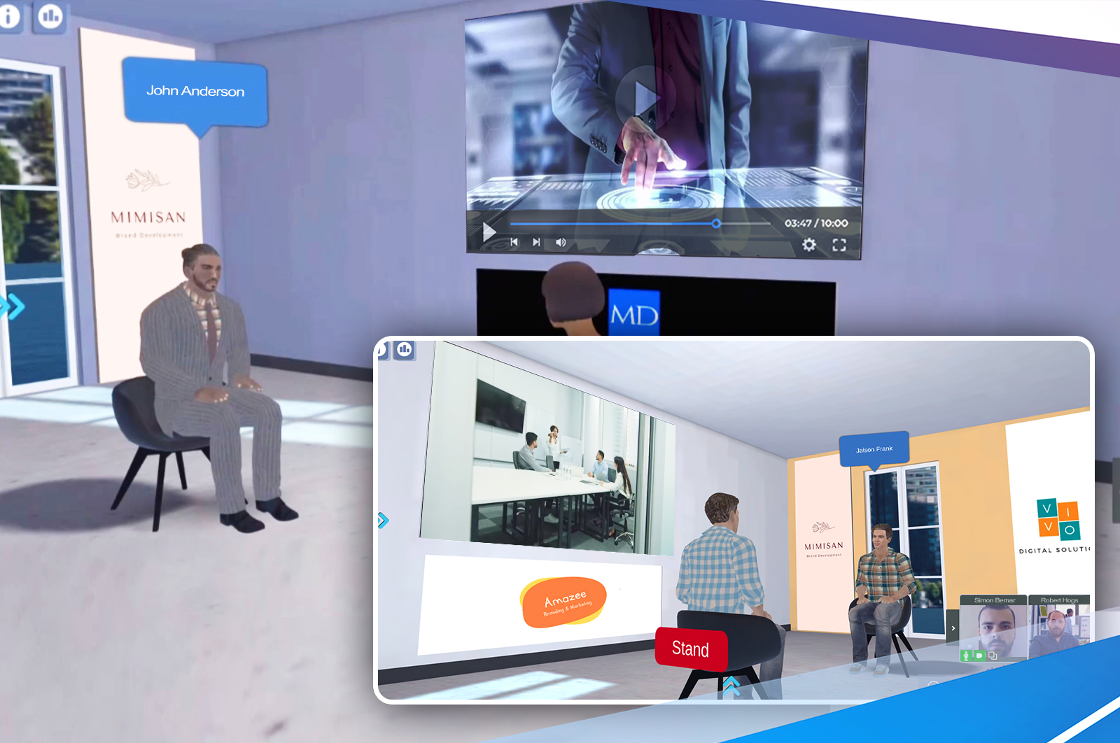 3D sit down One to One meeting with 2 avatars of a representative and client