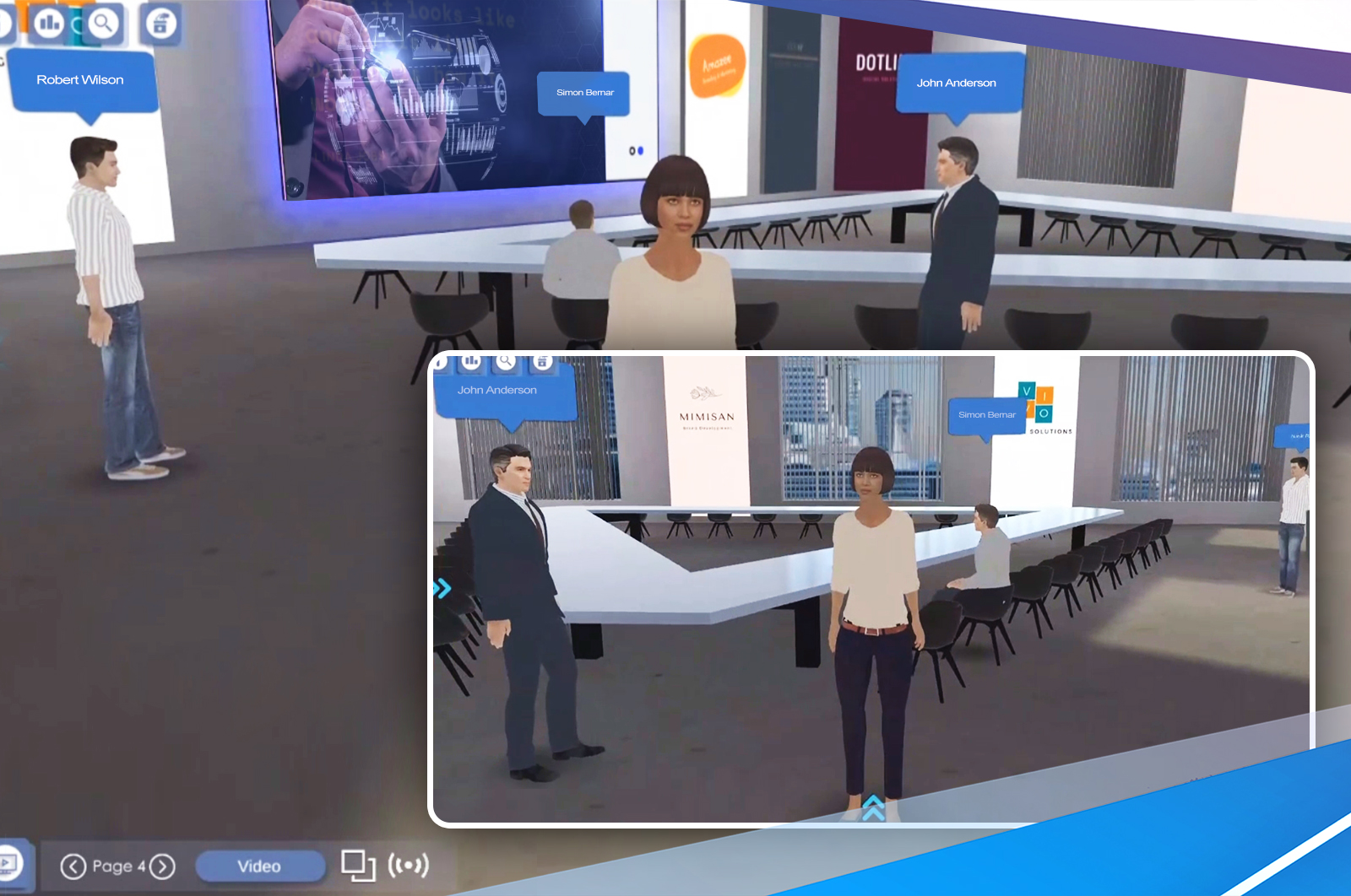 Shared presentation in Round Table session with 4 avatars sitting in at the table
