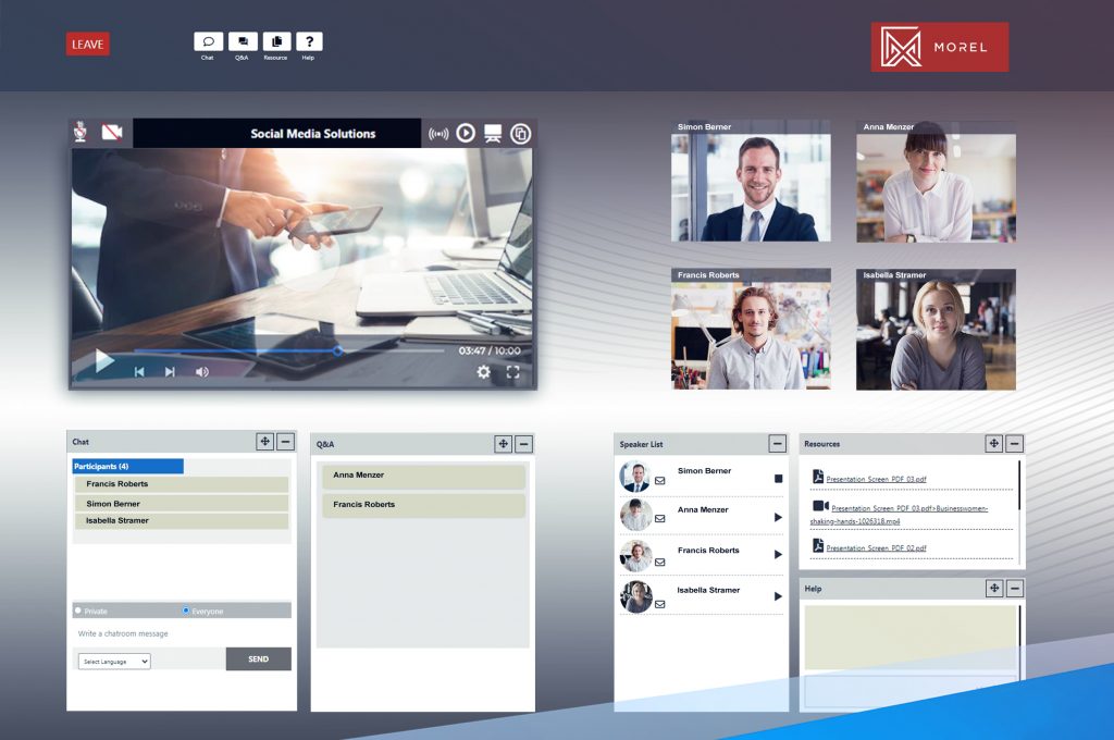 Live Webcast product demonstration with videos, live cameras and networking features